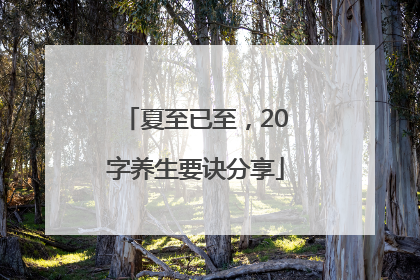 夏至已至，20字养生要诀分享